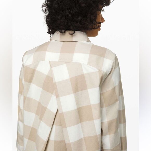 LULULEMON FULL DAY AHEAD REVIVE PLAID MOJAVE TAN NIMBUS SHIRT SIZE 10 - Picture 2 of 5